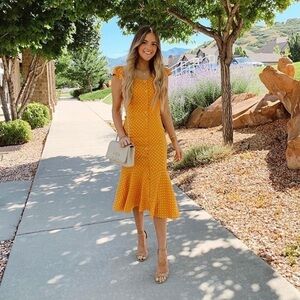 ✨Host Pick ✨ NWOT Rachel Parcell Linen Blend Polka  Dot Button Down Midi Dress